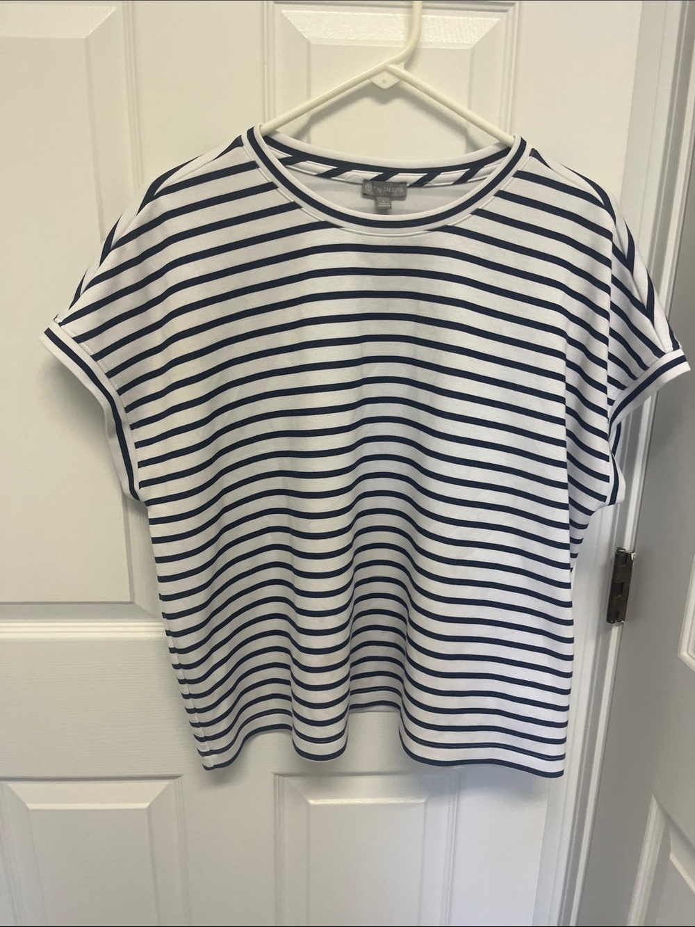 Talbots Navy and White Striped Short Sleeve Tee